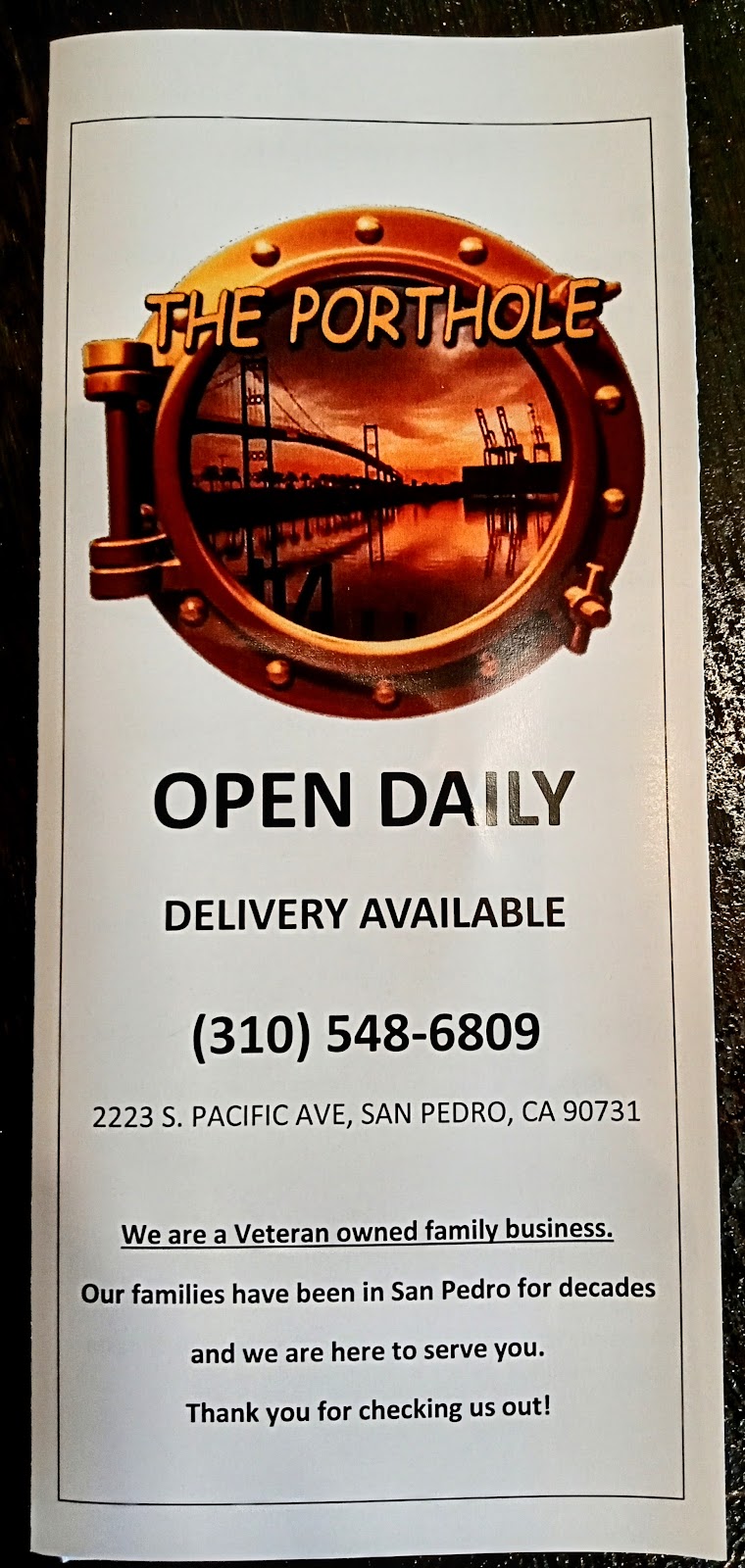 The Porthole Deli and Pizza | 2223 S Pacific Ave, San Pedro, CA 90731, USA | Phone: (310) 548-6809
