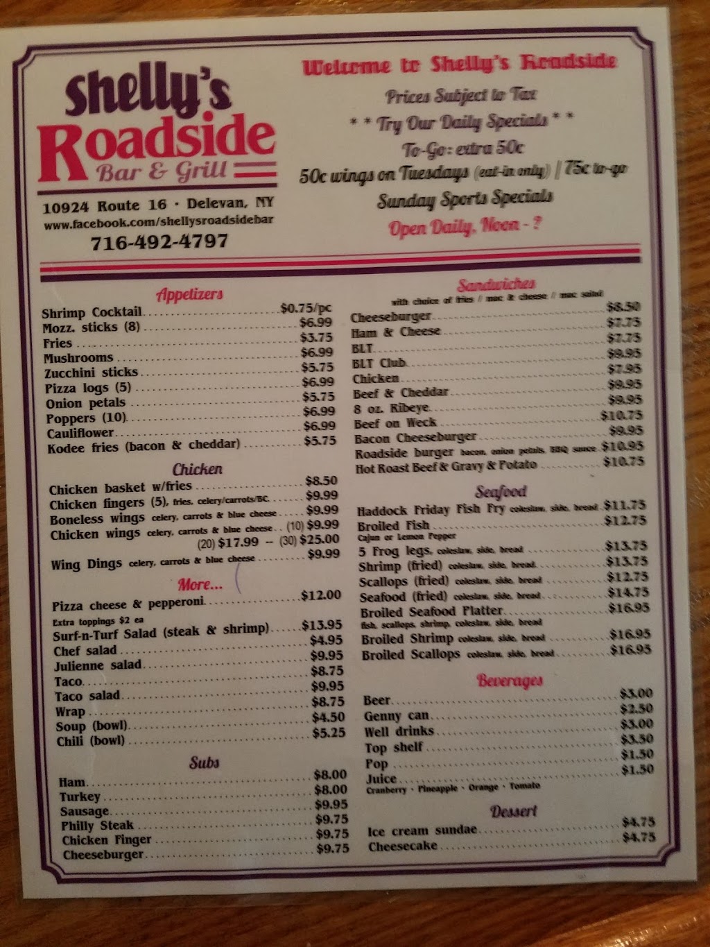 Roadside Bar & Grill | 10924 NY-16, Delevan, NY 14042, USA | Phone: (716) 492-4797