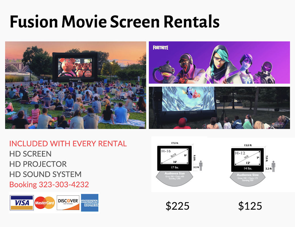 Fusion movie screen rentals | 7137 Luxor St, Downey, CA 90241, USA | Phone: (323) 303-4232