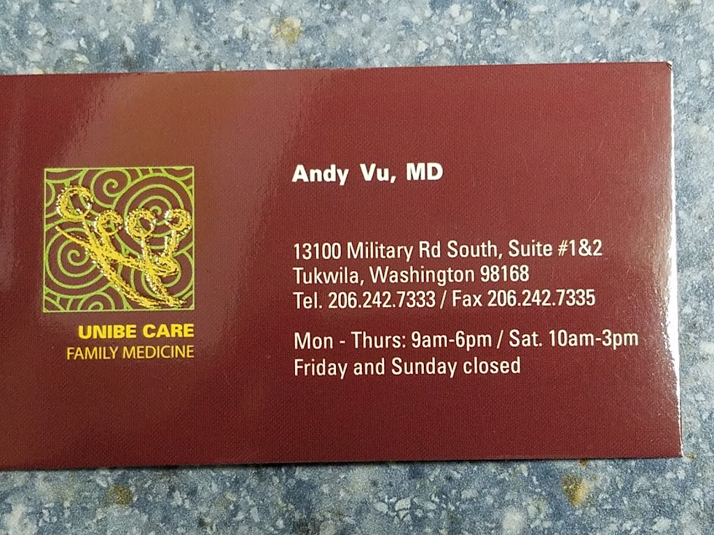 Unibe Care Family Practice Clinic | 13100 Military Rd S # 2, Tukwila, WA 98168 | Phone: (206) 242-7333