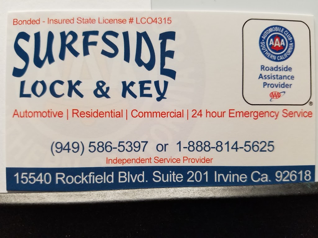Surfside Lock & Key | 15540 Rockfield Blvd, Irvine, CA 92618, USA | Phone: (949) 348-3738