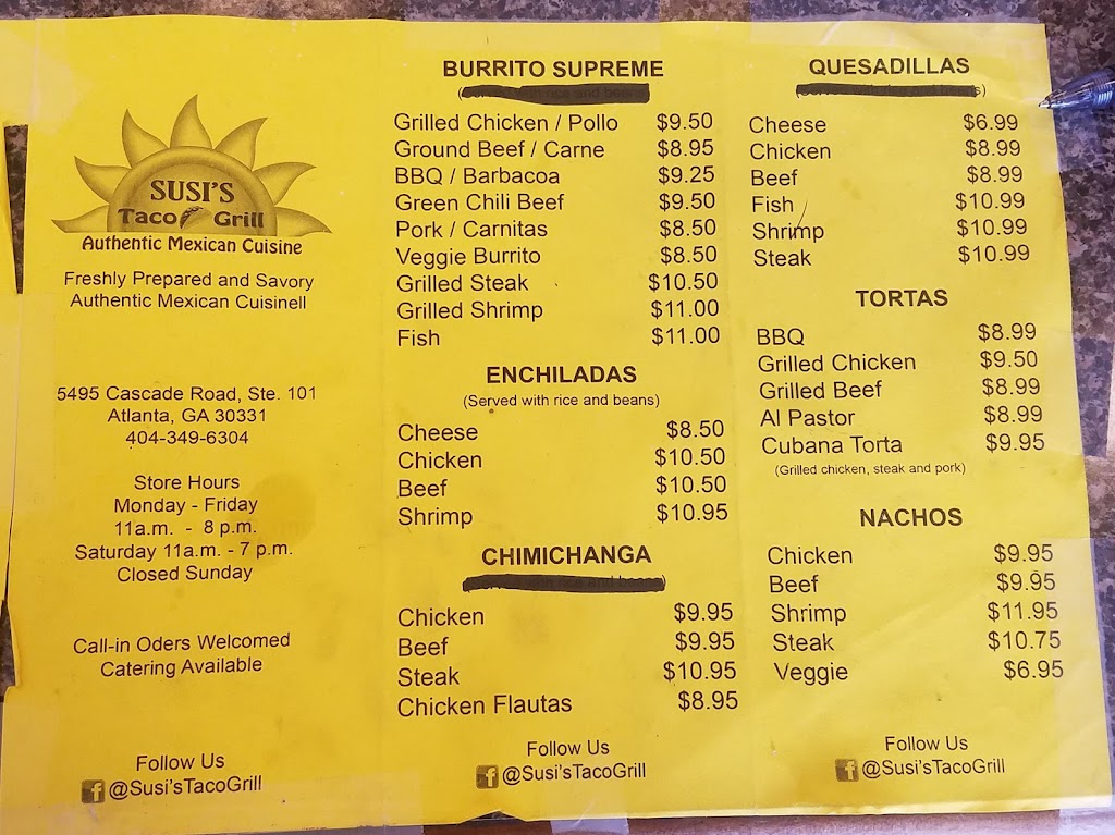 Susis Taco Grill | 5495 Cascade Rd, Atlanta, GA 30331, USA | Phone: (404) 349-6304