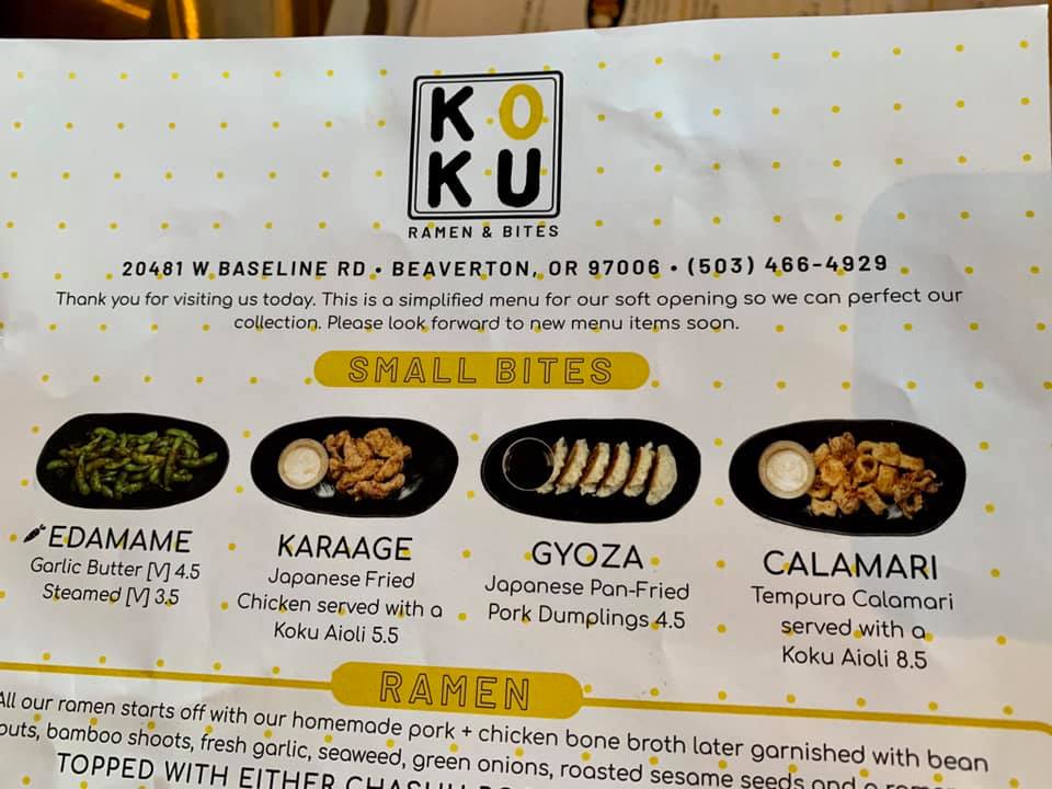 Koku Ramen & Bites | 20481 W Baseline Rd, Beaverton, OR 97006, USA | Phone: (503) 466-4929