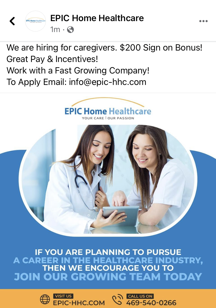 EPIC Home Healthcare | 1400 N Coit Rd Suite 402, McKinney, TX 75071, USA | Phone: (469) 540-0266