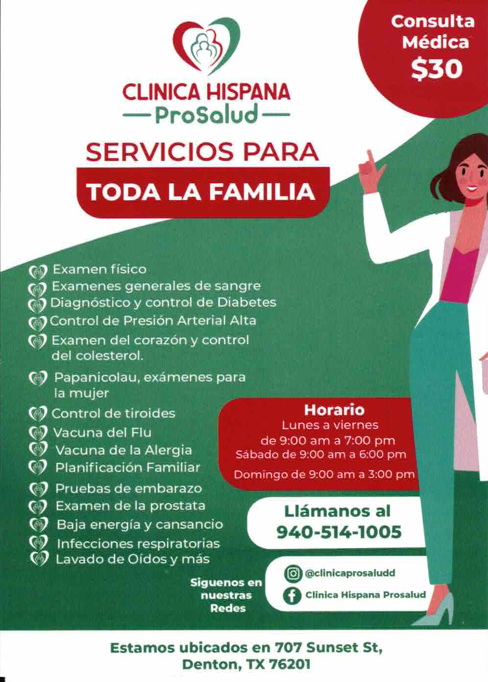 Clinica Hispana ProSalud | 707 Sunset St, Denton, TX 76201 | Phone: (940) 783-3406