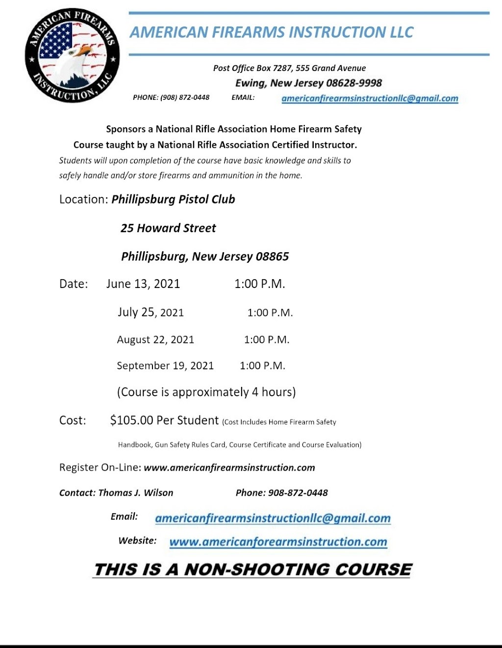 American Firearms Instruction LLC | 555 Grand Ave, Ewing Township, NJ 08628, USA | Phone: (908) 872-0448