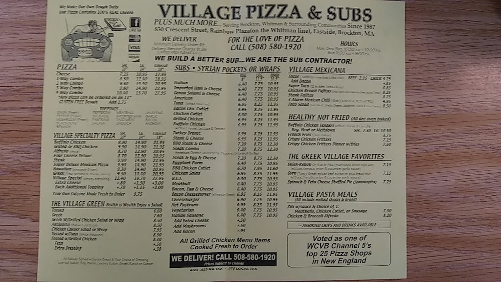 Village Pizza & Subs | 830 Crescent St, Brockton, MA 02302, USA | Phone: (508) 580-1920