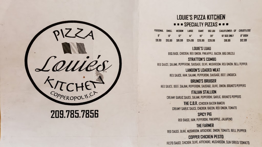 Louies Pizza Kitchen | 60 Copper Cove Dr Suite E, Copperopolis, CA 95228, USA | Phone: (209) 785-7856
