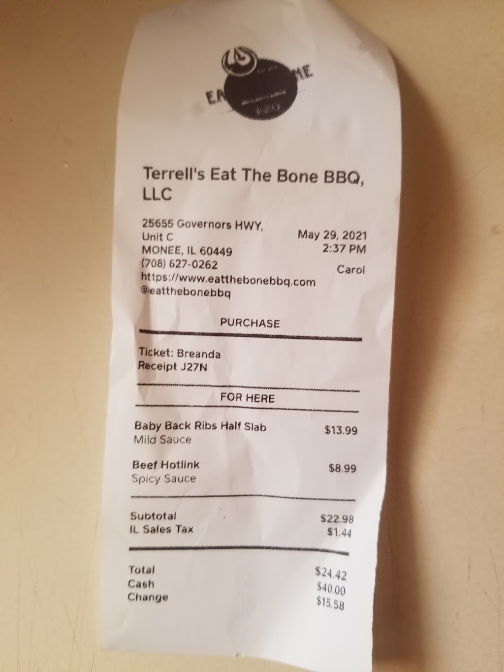 Terrells Eat The Bone BBQ, LLC | 25655 S Governors Hwy Unit C, Monee, IL 60449, USA | Phone: (708) 746-5441