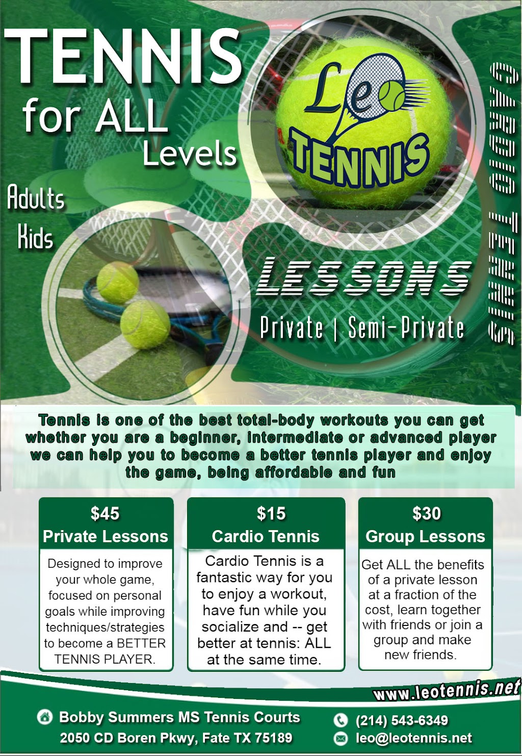 LeoTennis | 2134 Brisbon St, Fate, TX 75189, USA | Phone: (214) 543-6349