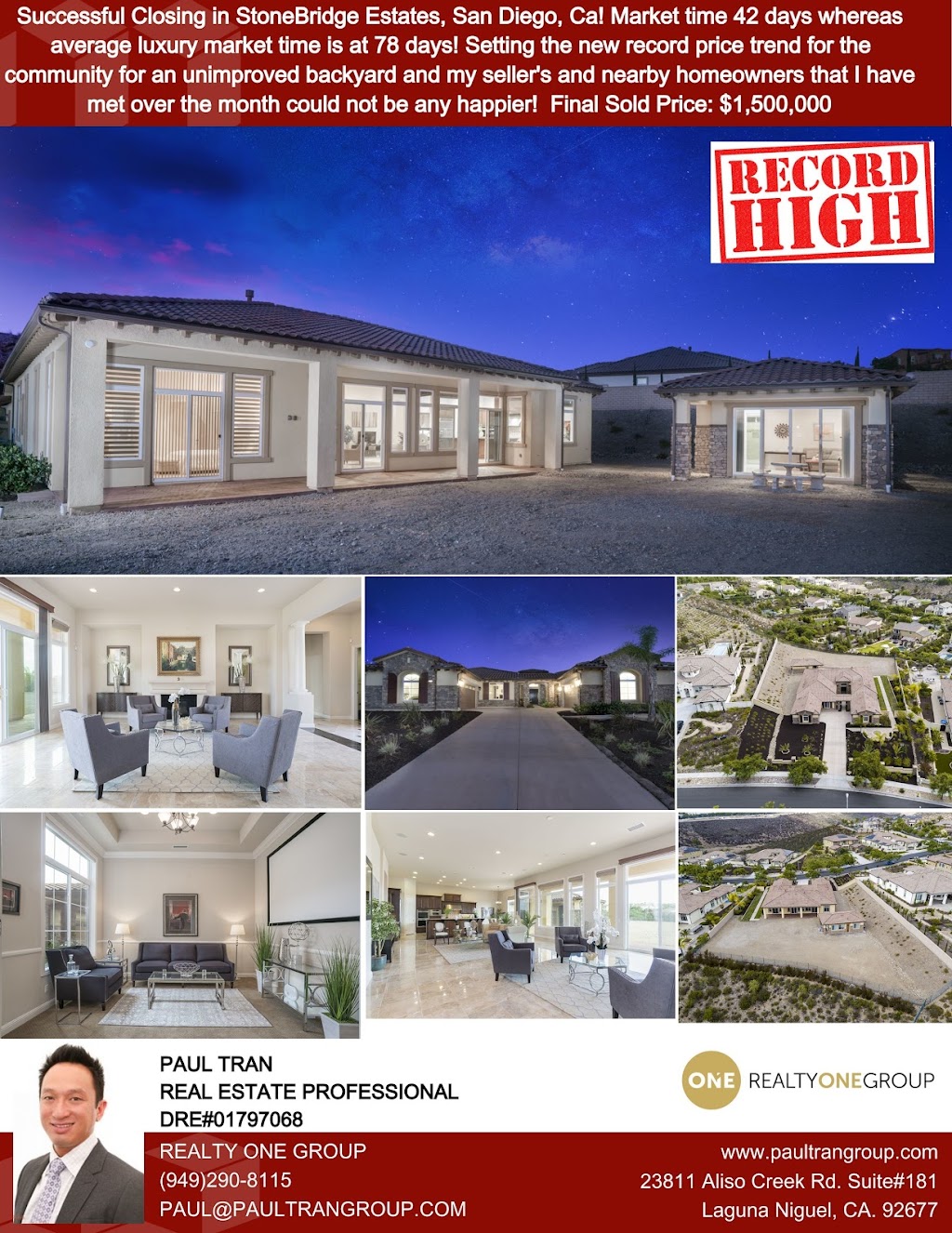 Paul Tran Group | Realty ONE Group West "Serving ALL Major Counties!" | 23811 Aliso Creek Rd Suite#170, Laguna Niguel, CA 92677, USA | Phone: (949) 290-8115