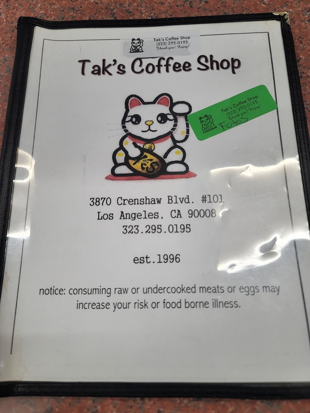 Taks Coffee Shop | 3870 Crenshaw Blvd #101, Los Angeles, CA 90008, USA | Phone: (323) 295-0195