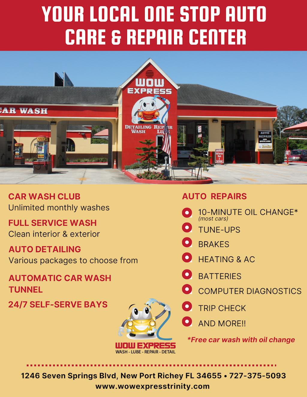 Wow Express Car Wash and Oil Change | 1246 Seven Springs Blvd, Trinity, FL 34655, USA | Phone: (727) 375-5093