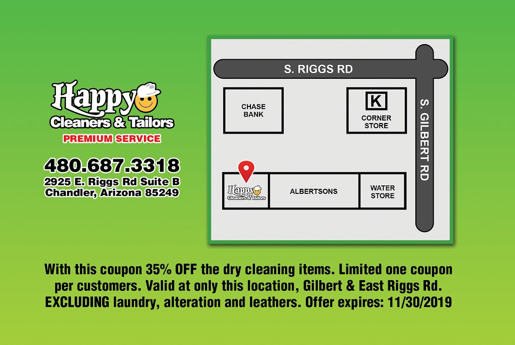 Happy Cleaners & Tailors | Springfield Marketplace, 2925 E Riggs Rd #1, Chandler, AZ 85249, USA | Phone: (480) 687-3318