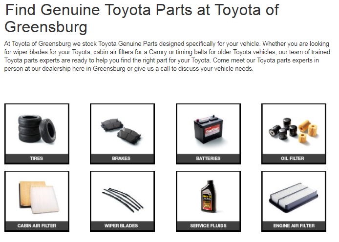 Toyota of Greensburg Parts | Parts Department, 4964 US-30, Greensburg, PA 15601, USA | Phone: (724) 837-7219