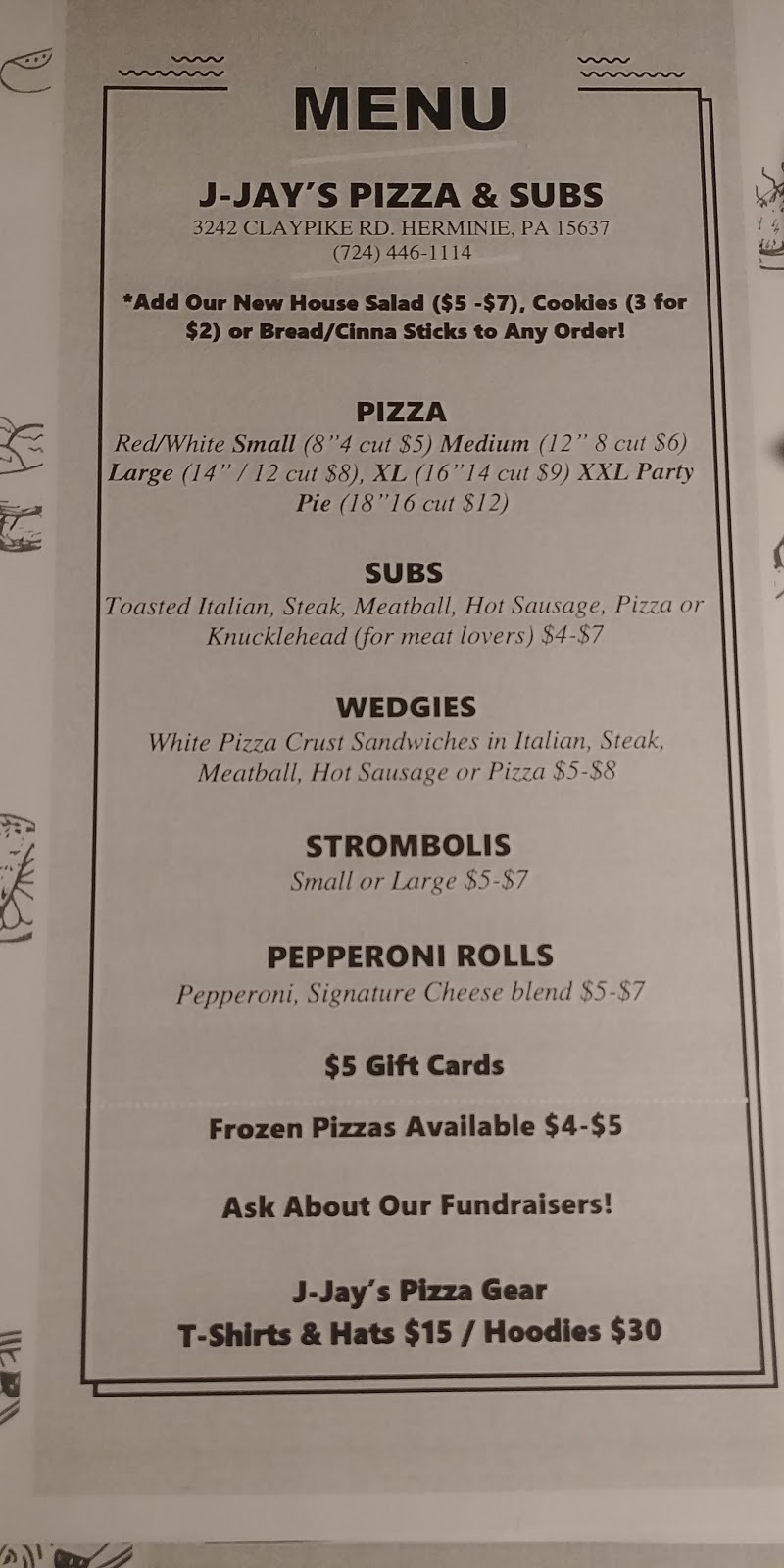 J-Jays Pizza & Subs | 3242 Clay Pike, Herminie, PA 15637, USA | Phone: (724) 446-1114