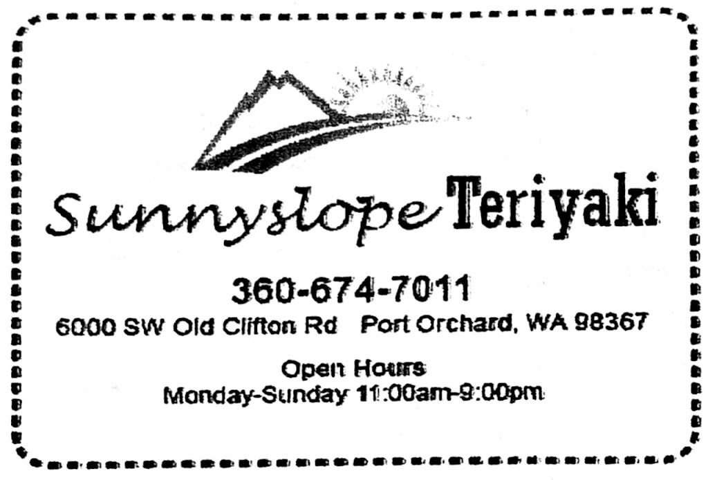 Sunnyslope Teriyaki and More | 6000 SW Old Clifton Rd, Port Orchard, WA 98367, USA | Phone: (360) 674-7011