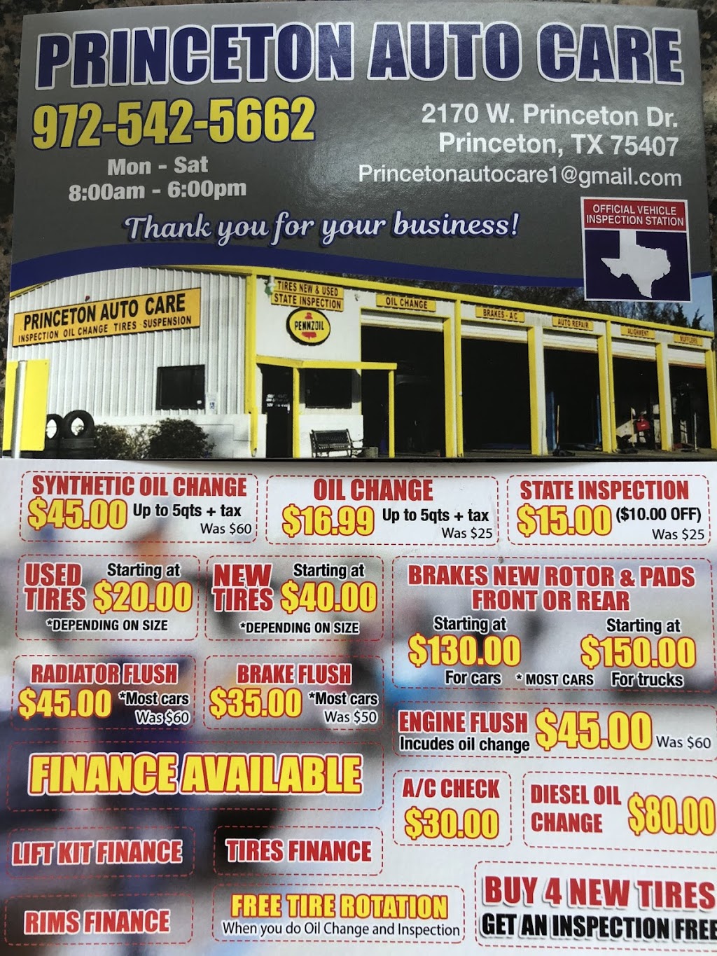 Princeton Auto Care | 2170 W Princeton Dr, Princeton, TX 75407, USA | Phone: (972) 542-5662