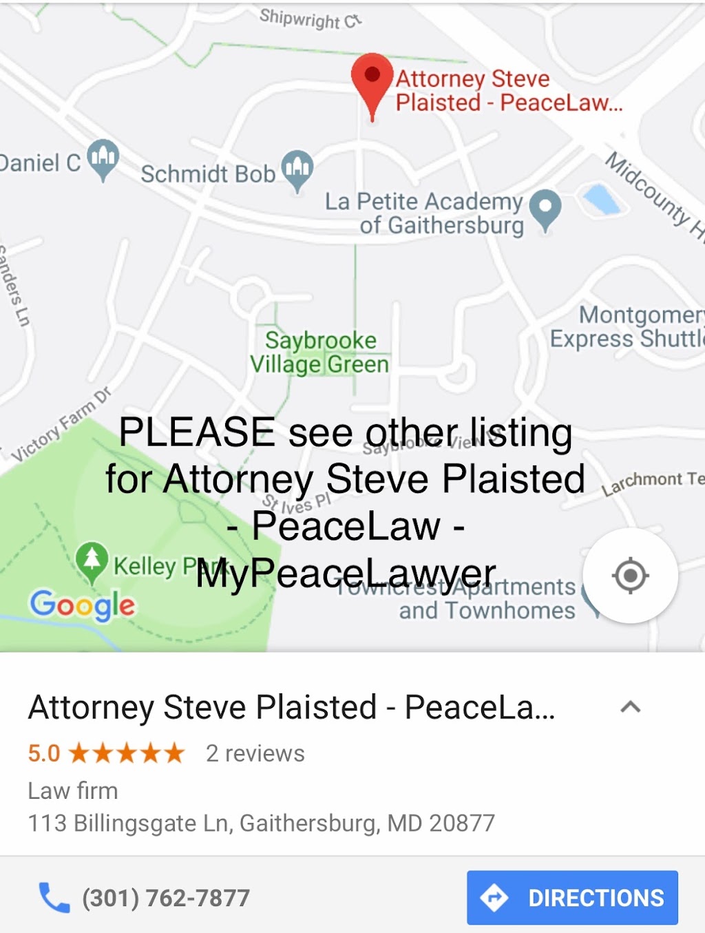 Attorney Steve Plaisted - PeaceLaw - MyPeaceLawyer.com | 113 Billingsgate Ln, Gaithersburg, MD 20877, USA | Phone: (301) 762-7877