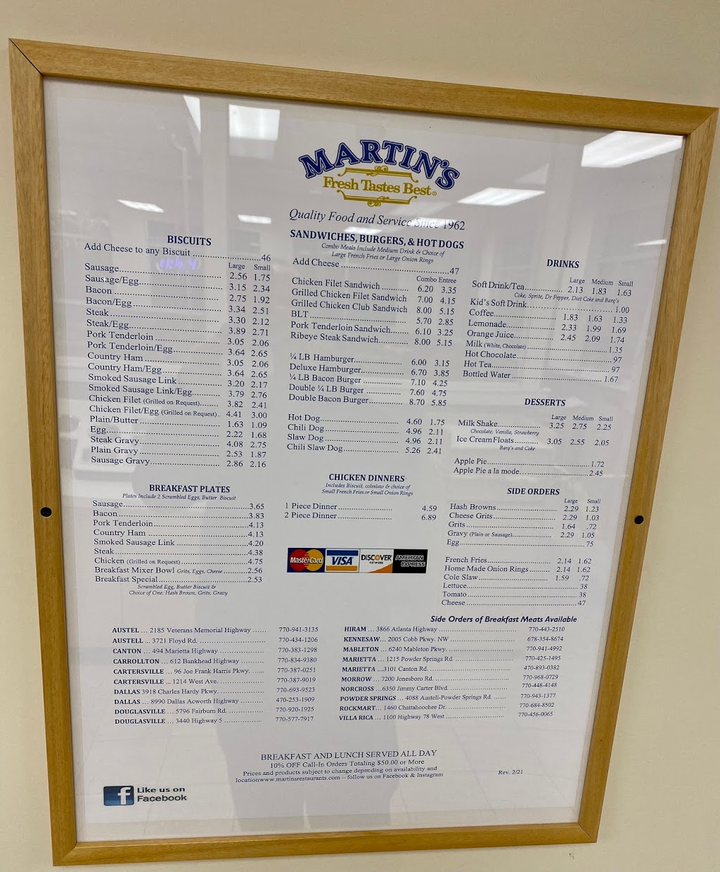 Martins Restaurant | 3101 Canton Rd, Marietta, GA 30066, USA | Phone: (470) 893-0382
