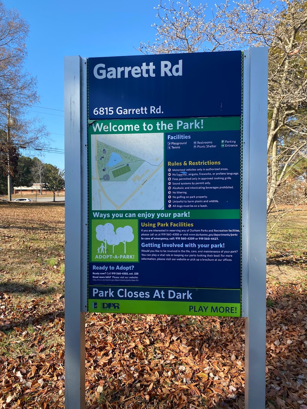 Garrett Road Park | 6815 Garrett Rd, Durham, NC 27707, USA | Phone: (919) 560-4355