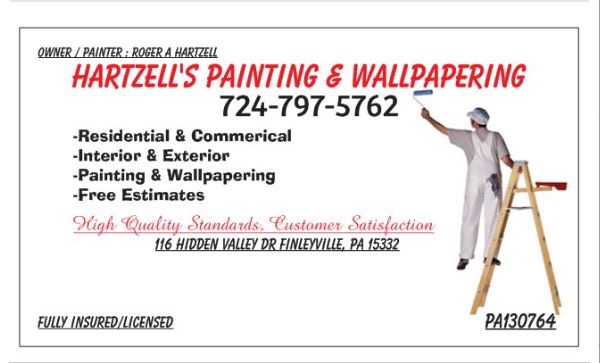 Hartzells Painting & Wallpapering | 116 Hidden Valley Dr, Finleyville, PA 15332, USA | Phone: (724) 797-5762