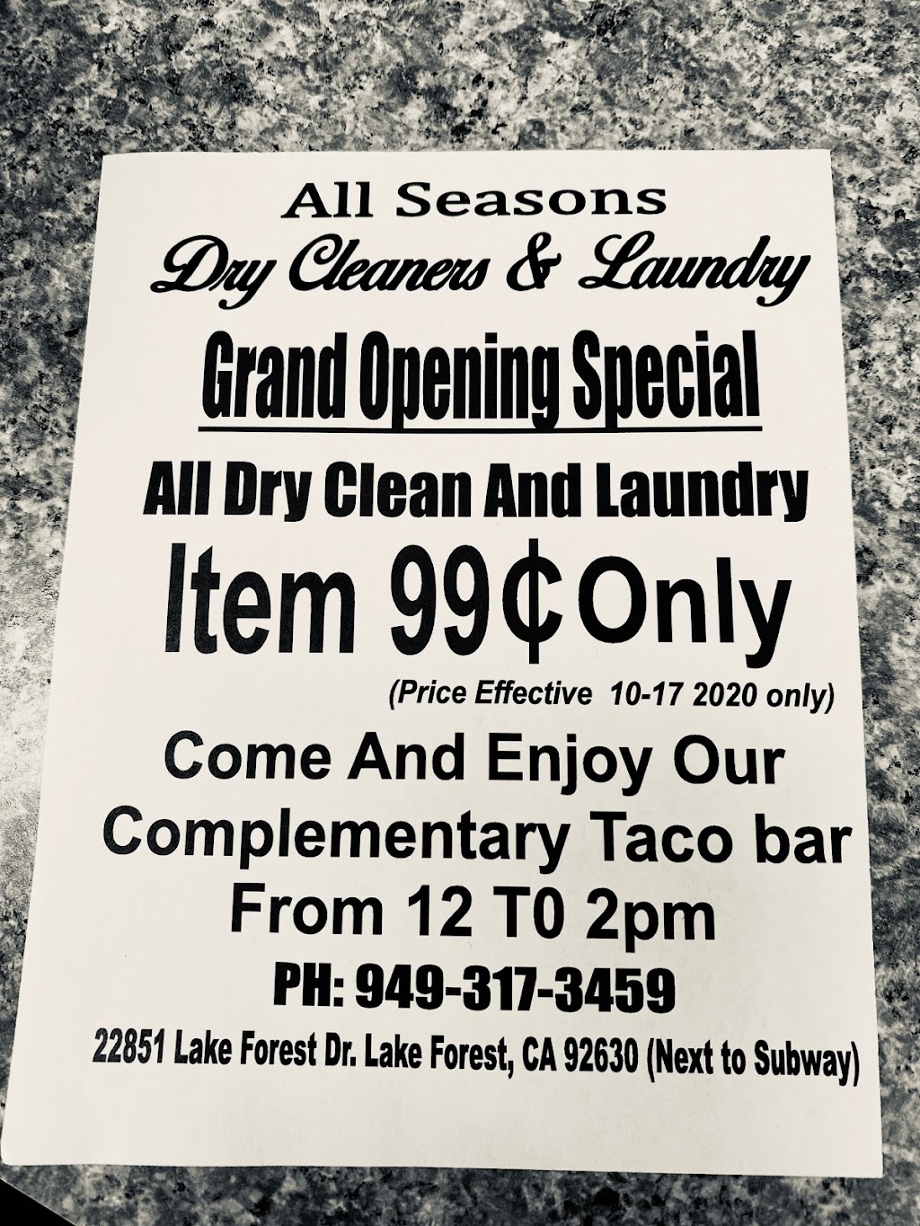 All Seasons Dry Cleaners | 22851 Lake Forest Dr #B, Lake Forest, CA 92630 | Phone: (949) 317-3459