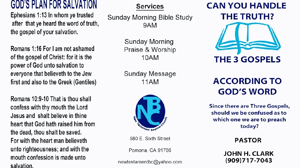 New Testament Baptist Church | 580 E 6th St, Pomona, CA 91766, USA | Phone: (909) 717-7043