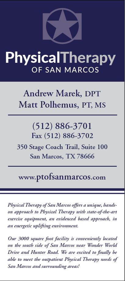 Physical Therapy of San Marcos | 350 Stagecoach Trail #100, San Marcos, TX 78666, USA | Phone: (512) 886-3701