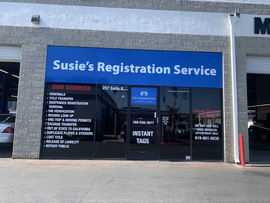 Susies Registration Service | 257 Emerald Dr STE B, Vista, CA 92083, USA | Phone: (760) 536-3677