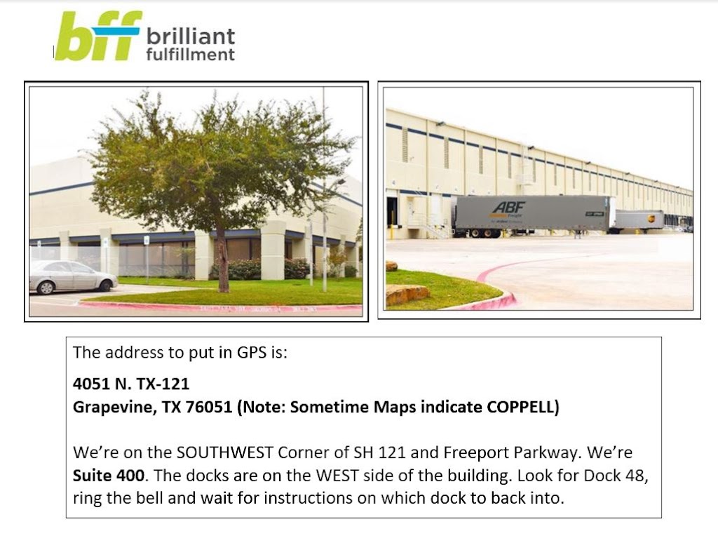 Brilliant Fulfillment | 4051 TX-121 Ste. 400, Grapevine, TX 76051, USA | Phone: (972) 668-9630