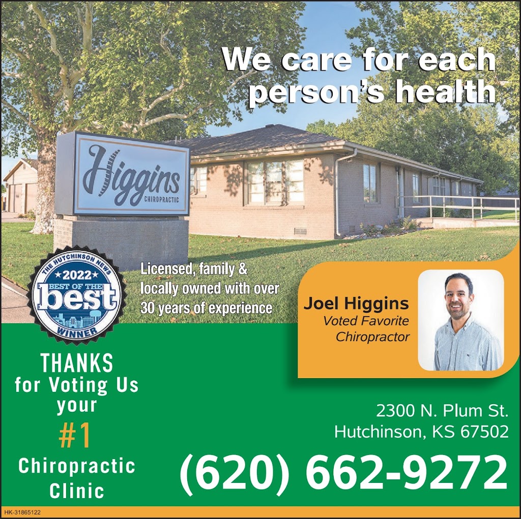 Higgins Chiropractic PA | 2300 N Plum St Ste B, Hutchinson, KS 67502, USA | Phone: (620) 662-9272