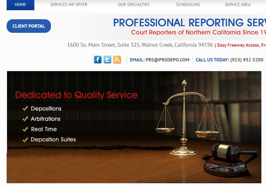 Professional Reporting Services, Inc | 1555 Botelho Dr #187, Walnut Creek, CA 94596, USA | Phone: (925) 932-5200