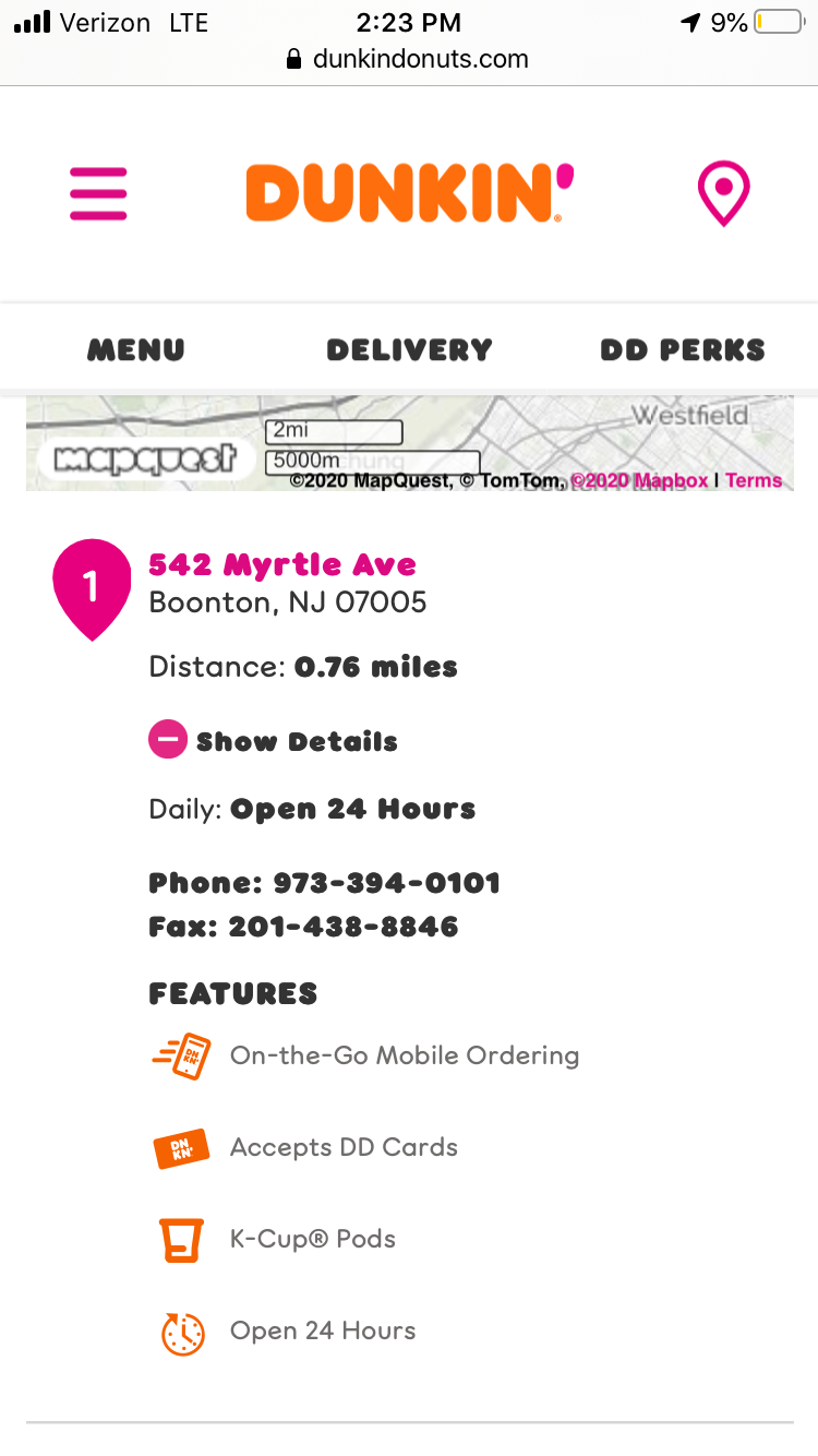 Dunkin’ Donuts | 542 Myrtle Ave, Boonton, NJ 07005, USA | Phone: (973) 394-0101