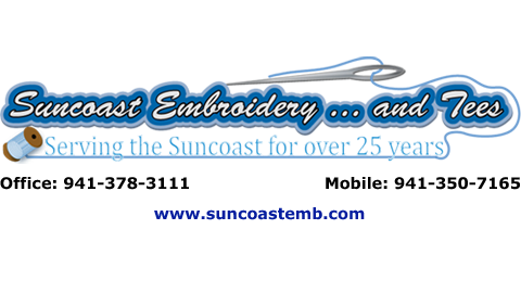 Suncoast Embroidery & Tees | 5405 Cork Oak St, Sarasota, FL 34232, USA | Phone: (941) 378-3111