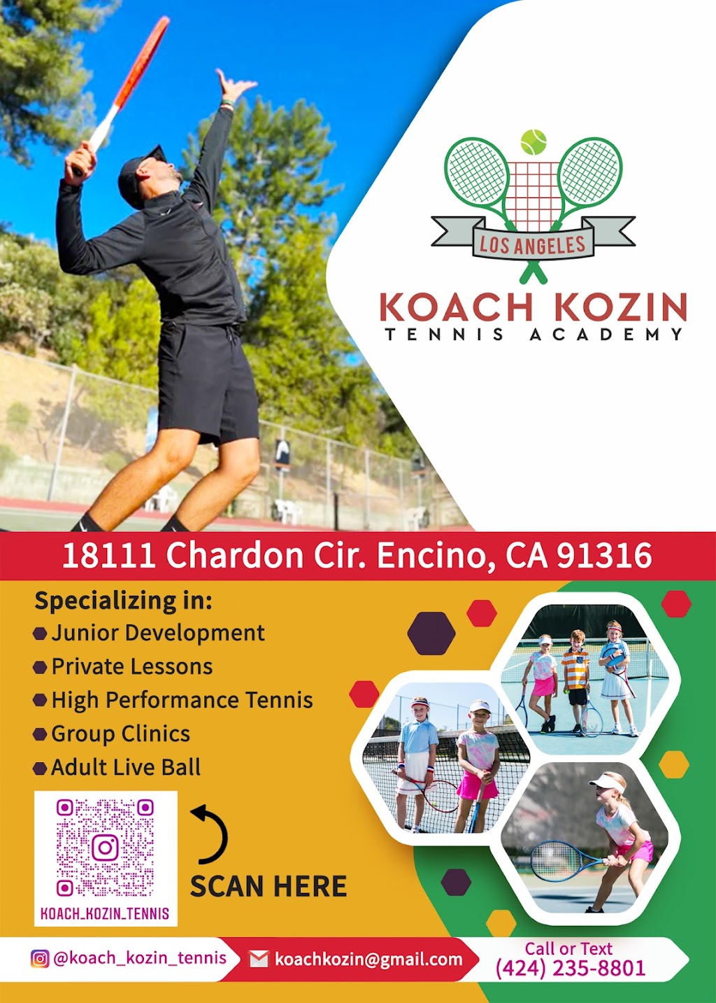 Koach Kozin Tennis Academy | 18111 Chardon Cir, Encino, CA 91316, USA | Phone: (424) 235-8801