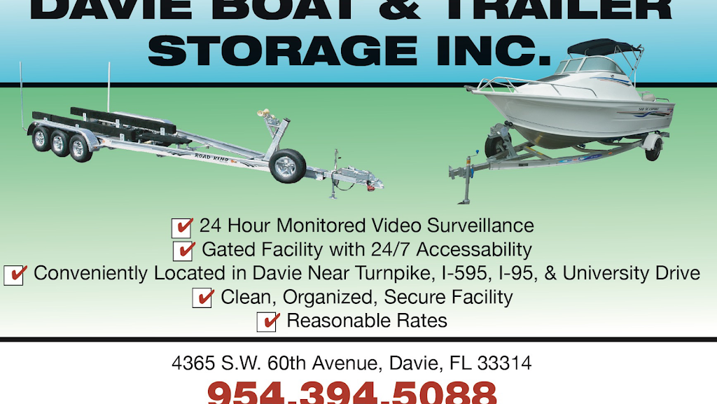 Davie Boat and Trailer Storage | 4365 SW 60th Ave, Davie, FL 33314, USA | Phone: (954) 394-5088