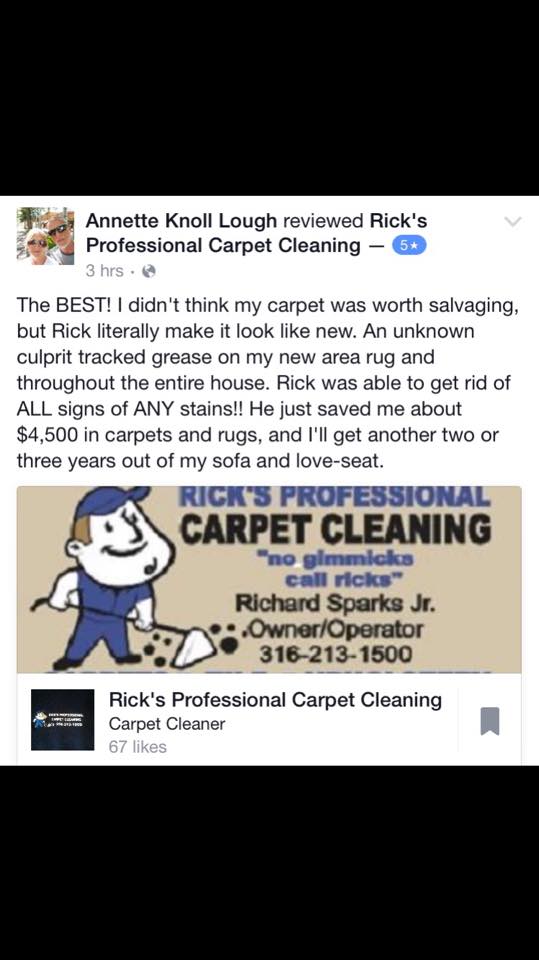 Ricks Professional Carpet Cleaning | 2522 N Spring Hollow St, Wichita, KS 67228, USA | Phone: (316) 213-1500