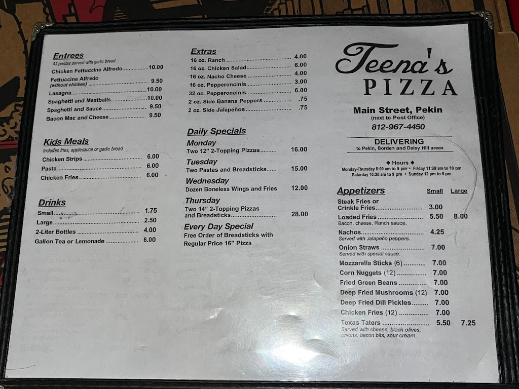 Teenas Pizza | 35 E Main St, New Pekin, IN 47165, USA | Phone: (812) 967-4450