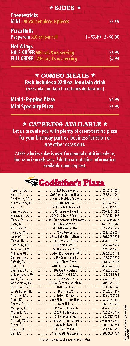 Godfathers Pizza Express | 9214 1001, TN-76, White House, TN 37188, USA | Phone: (615) 672-4819