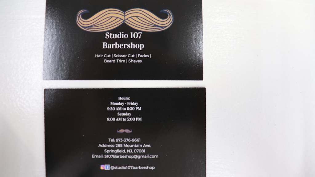 Studio 107 Barbershop | 265 Mountain Ave, Springfield, NJ 07081, USA | Phone: (973) 376-9661