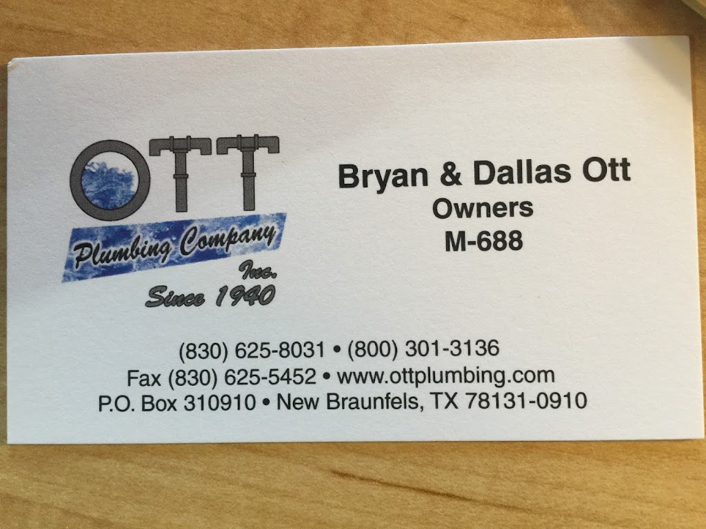 Ott Plumbing Co, Inc | 166 Prairie View Rd, New Braunfels, TX 78130, USA | Phone: (830) 625-8031