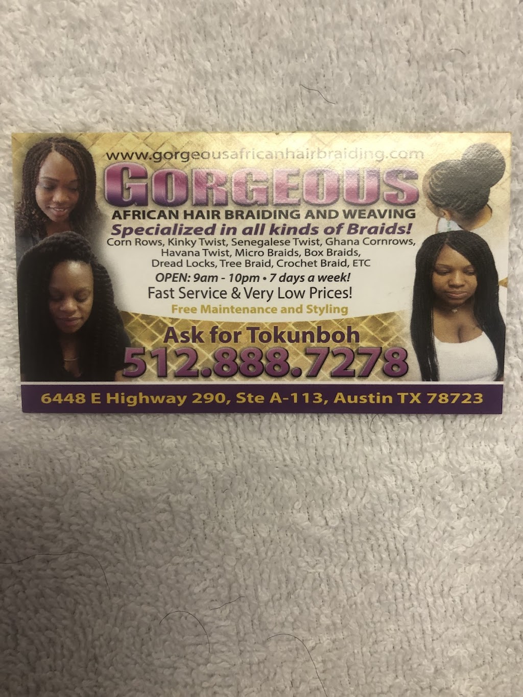 Gorgeous African Hair Braiding | 6448 E Hwy 290 A-113, Austin, TX 78723, USA | Phone: (512) 888-7278