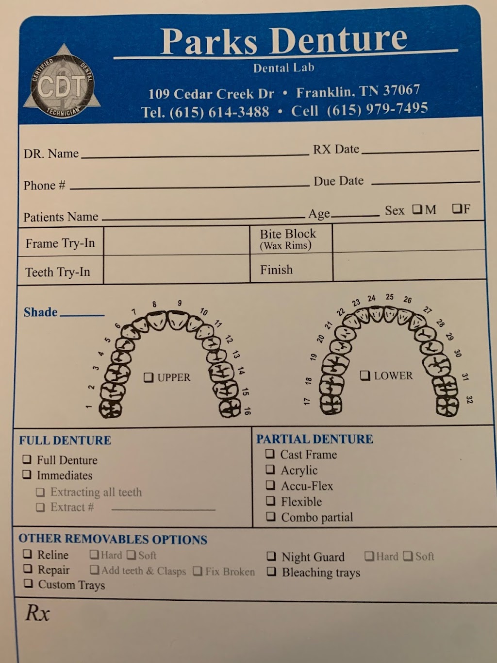 Parks Denture Dental Lab | 1004 Hickory Hill Ln #4, Hermitage, TN 37076, USA | Phone: (615) 614-3488