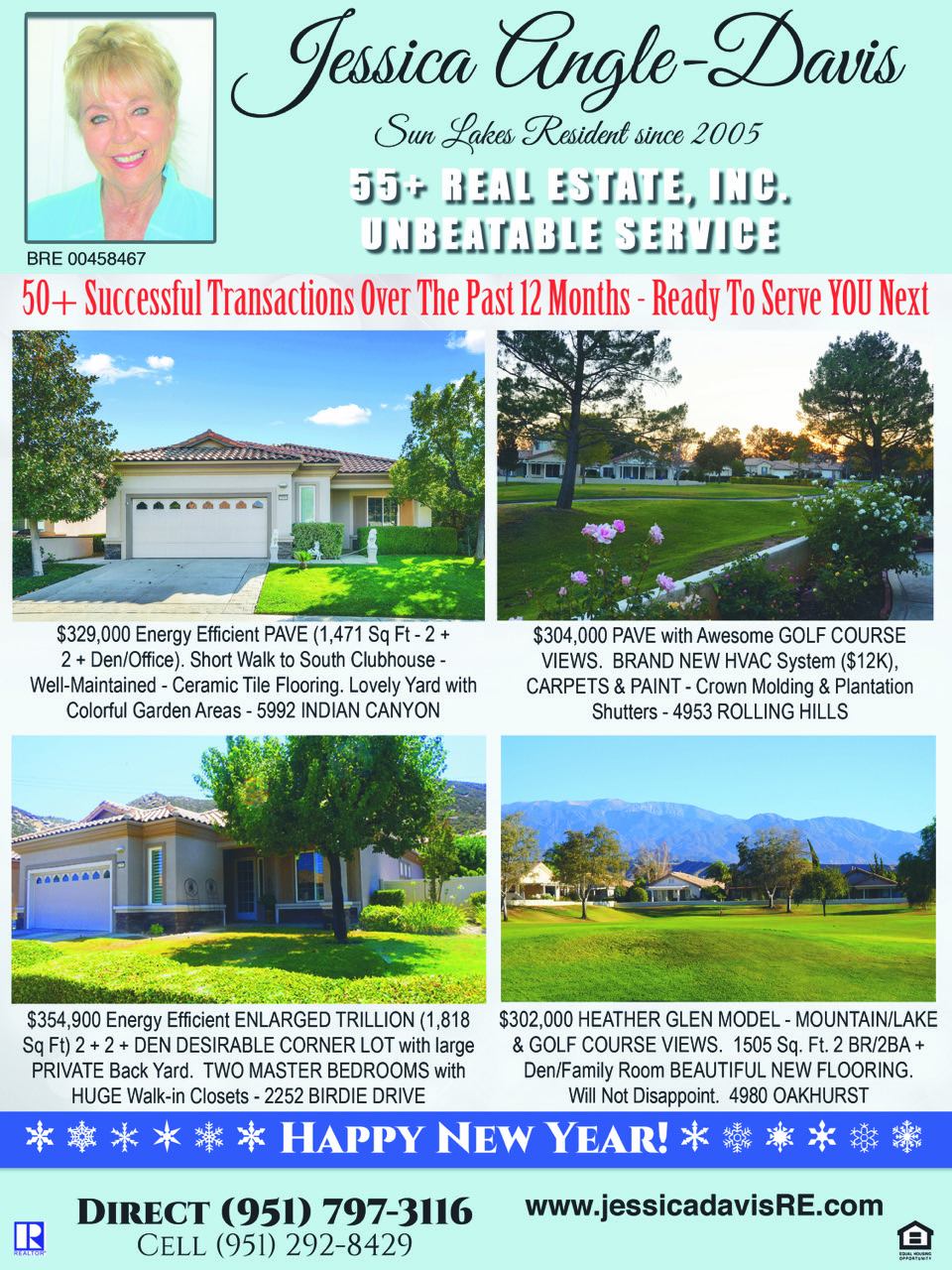 JESSICA ANGLE-DAVIS - 55+ REAL ESTATE, INC. | 5520 Breckenridge Ave, Banning, CA 92220 | Phone: (951) 797-3116