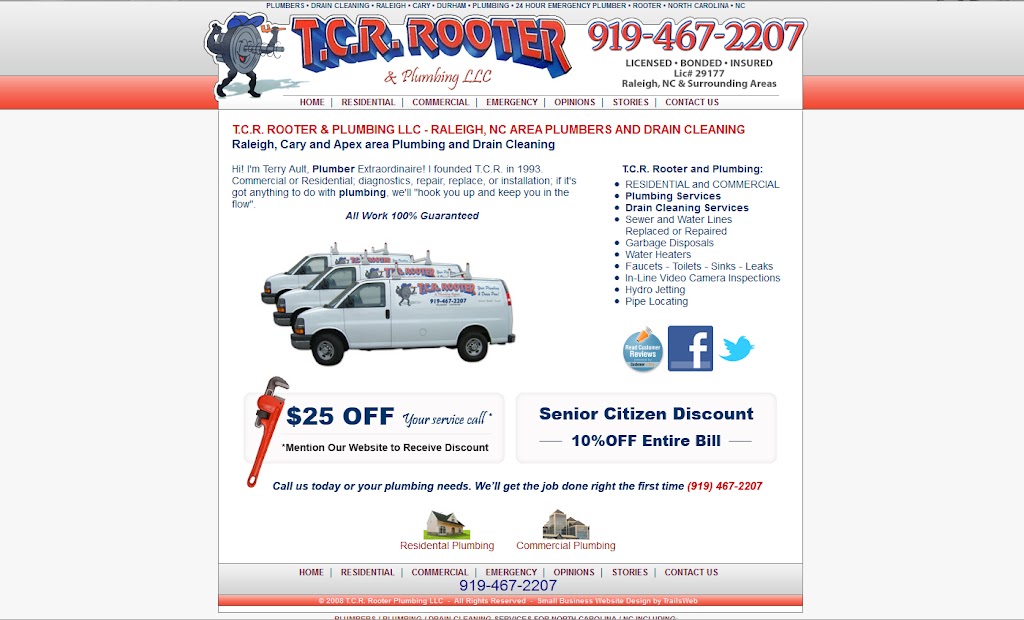 T.C.R. Rooter and Plumbing | 120 Ever After Ln, Apex, NC 27523, USA | Phone: (919) 467-2207
