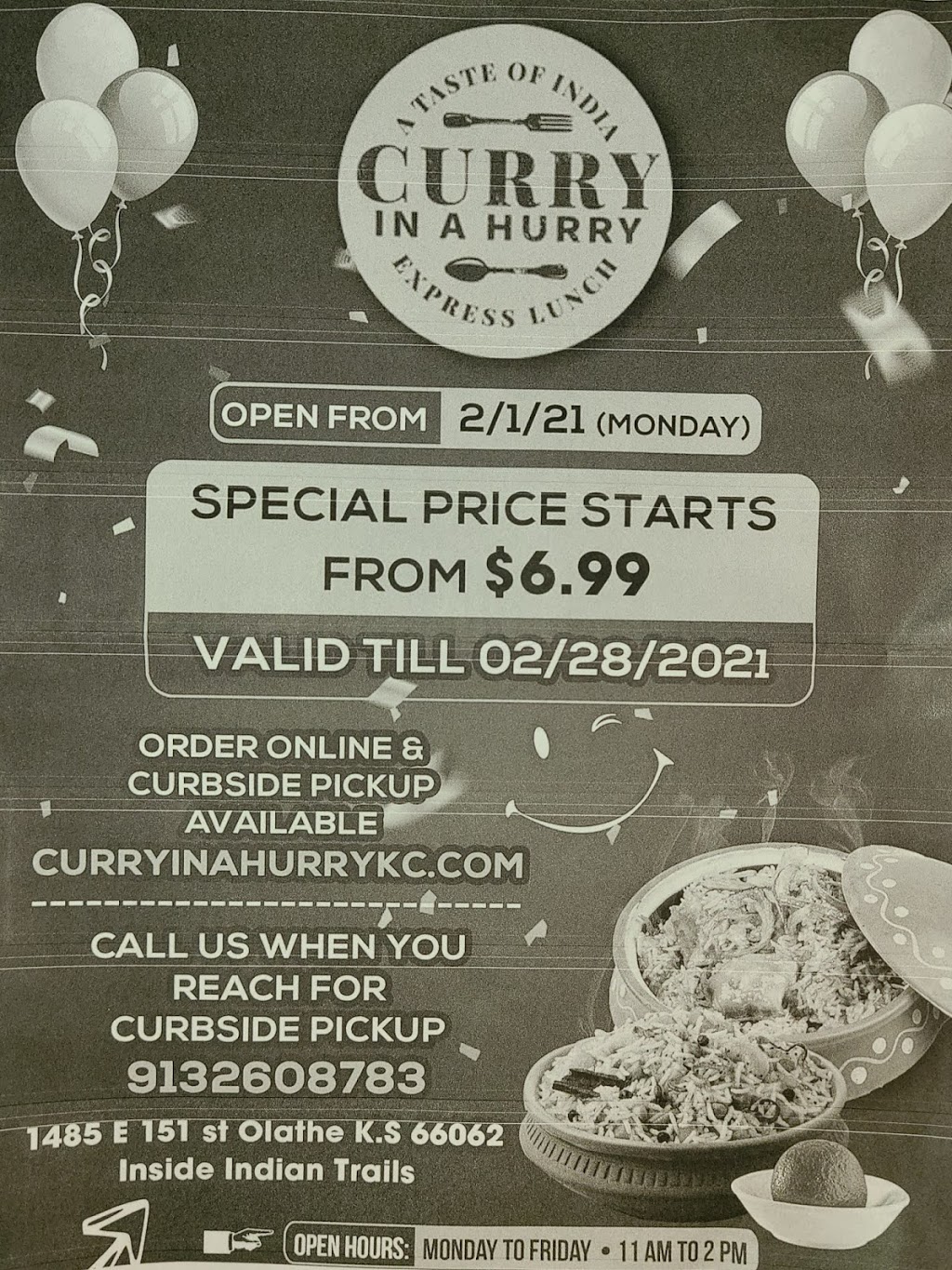 Curry in a Hurry | 1485 E 151st St, Olathe, KS 66062, USA | Phone: (913) 661-9088