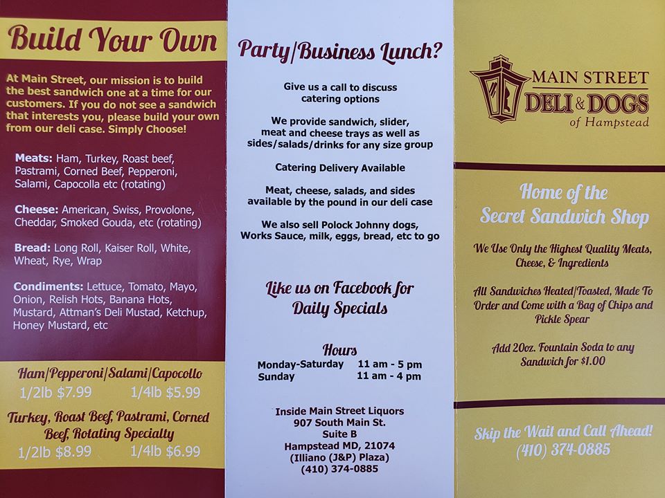 Main Street Deli And Catering | 907 S Main St suite c, Hampstead, MD 21074, USA | Phone: (410) 374-0885