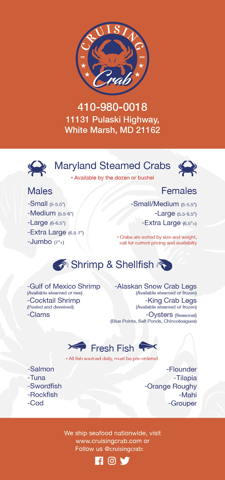 Cruising Crab | 11131 Pulaski Hwy, White Marsh, MD 21162, USA | Phone: (410) 980-0018