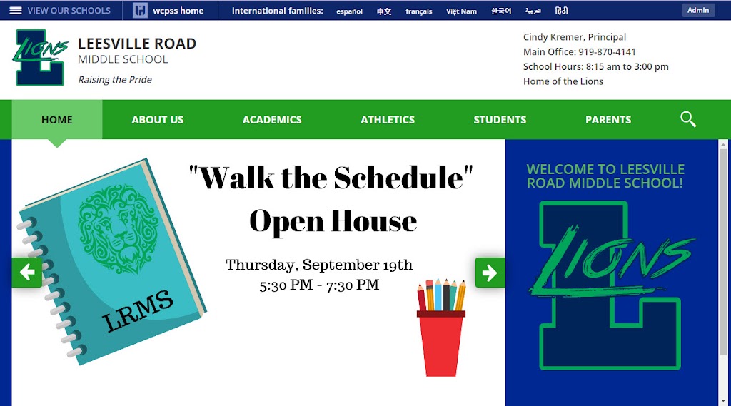 Leesville Road Middle School | 8406 Pride Way, Raleigh, NC 27613, USA | Phone: (919) 870-4141